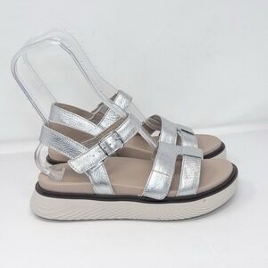 Vionic Solana Strappy Platform Sandal Women's 10 WIDE Silver Metallic Leather